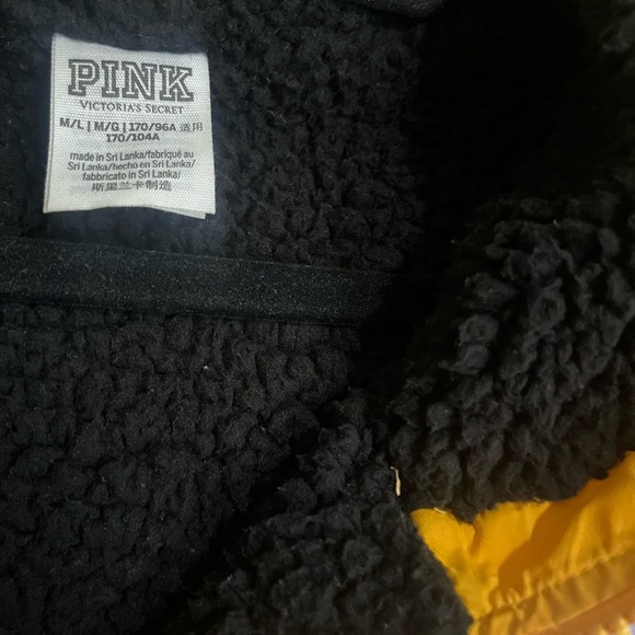 PINK Victoria's Secret Yellow Anorak Sherpa Lined Zip Up Hooded Jacket M / L - Picture 3 of 3